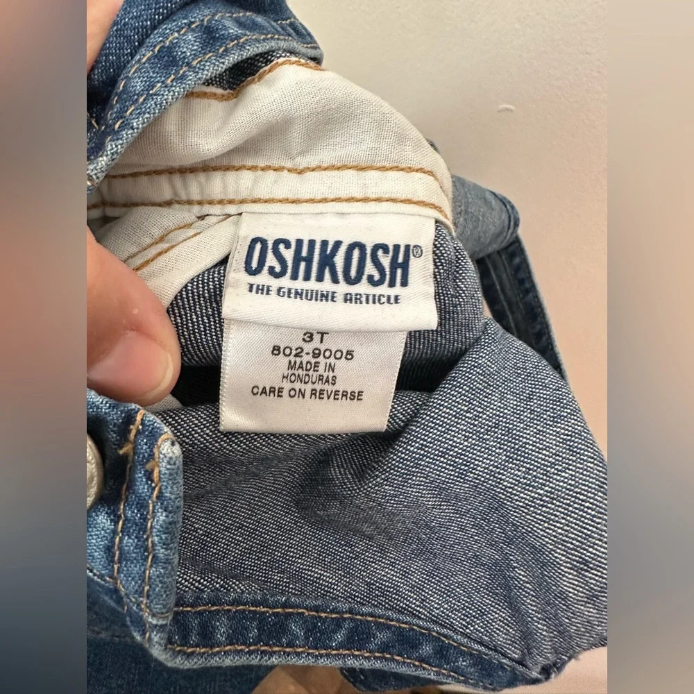 Oshkosh B’gosh‎ Vintage Bubble Denim Overalls 3T Vestback Pre-2003 Pink Logo